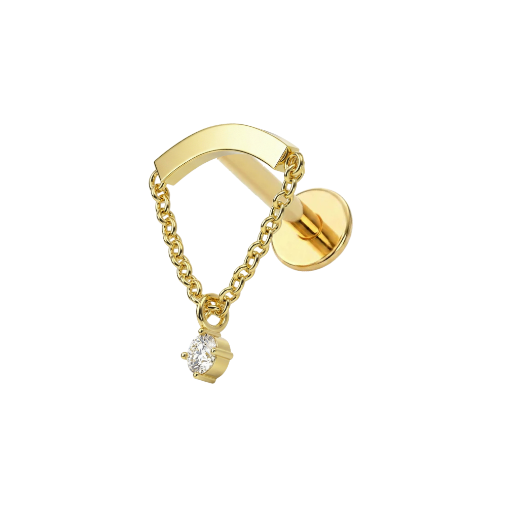 316L Surgical Steel Chain Dangling CZ Charm Internally Threaded Flatback Stud