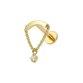 316L Surgical Steel Chain Dangling CZ Charm Internally Threaded Flatback Stud