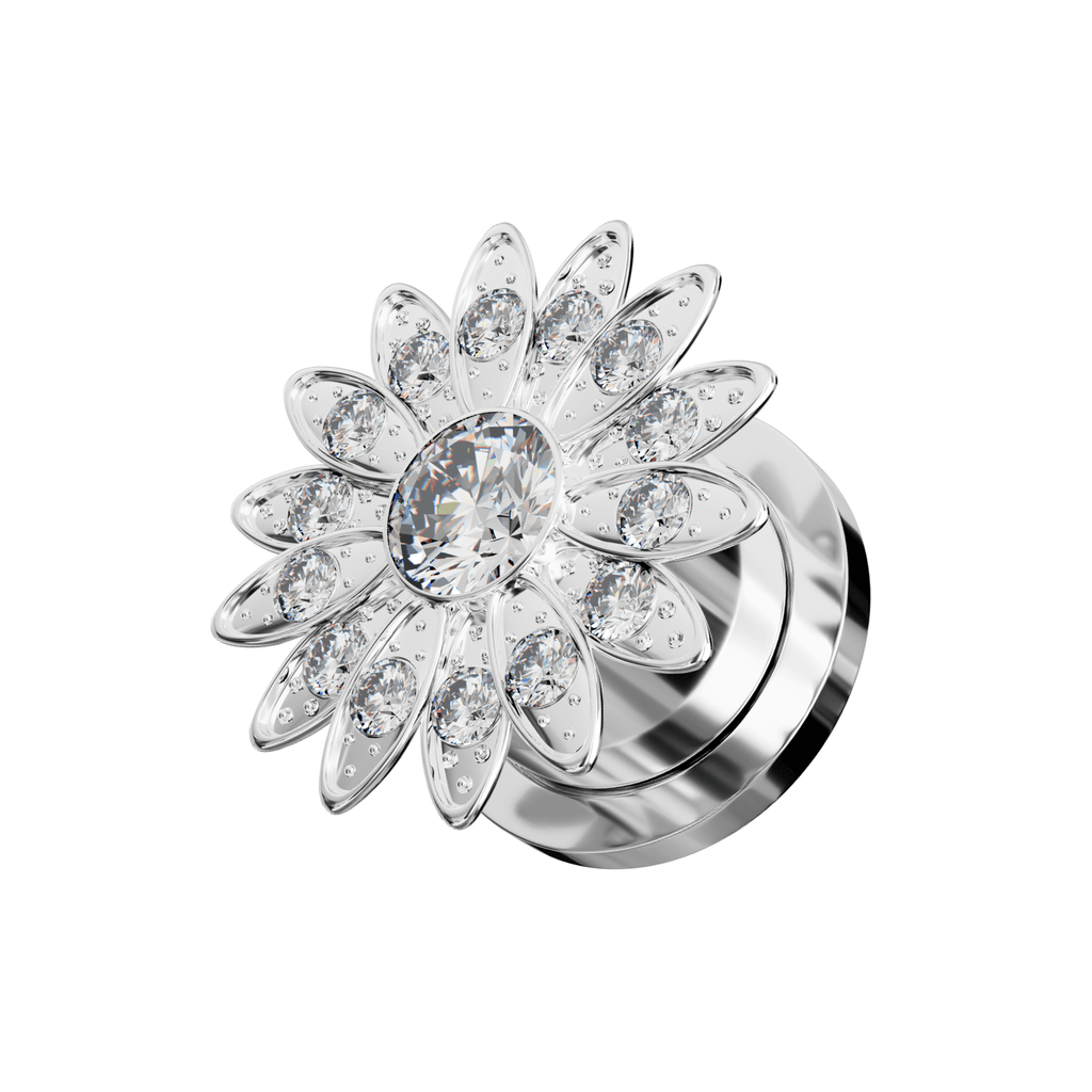 316L Surgical Steel Flower with Micro Jewelled CZ Stone Ear Flesh Tunnel