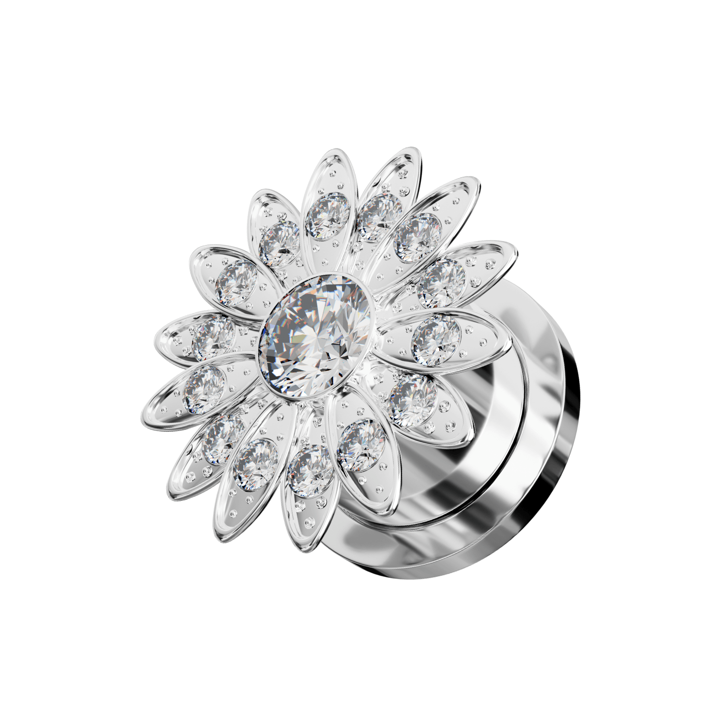 316L Surgical Steel Flower with Micro Jewelled CZ Stone Ear Flesh Tunnel