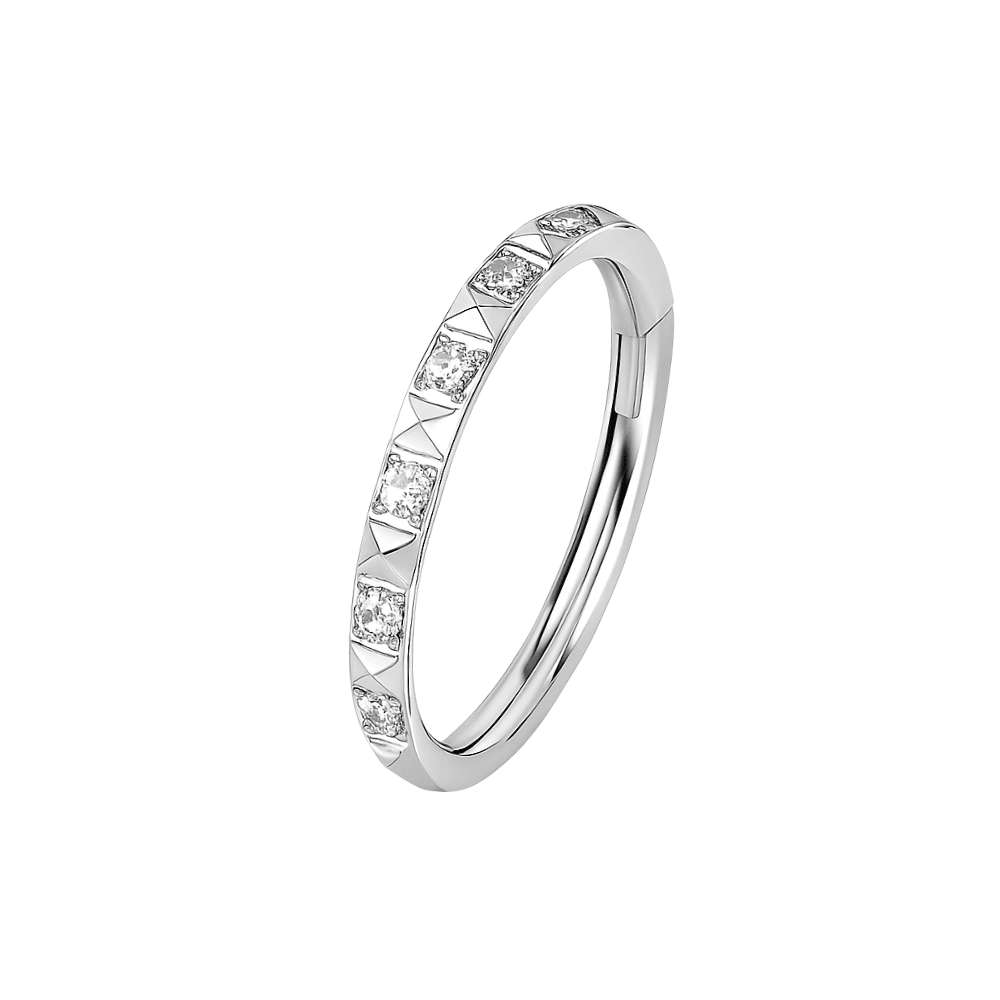 316L Surgical Steel CZ Jewelled Hinged Septum Clicker Ring