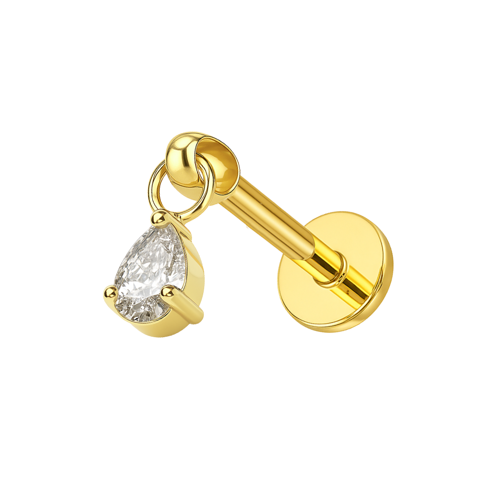 G23 Titanium Tri-Cut Crystal Drop Threadless Flatback Stud