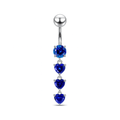 925 Sterling Silver Dangling Jewelled Hearts Navel Ring