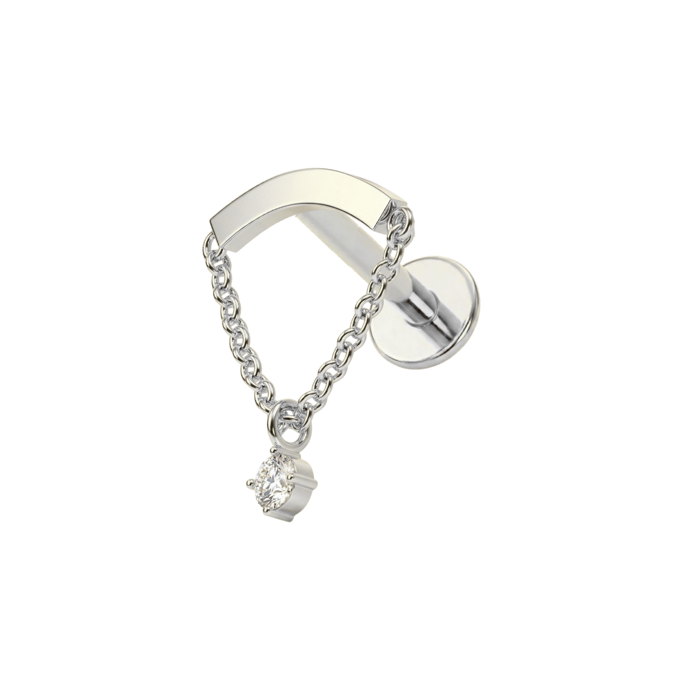 316L Surgical Steel Chain Dangling CZ Charm Internally Threaded Flatback Stud