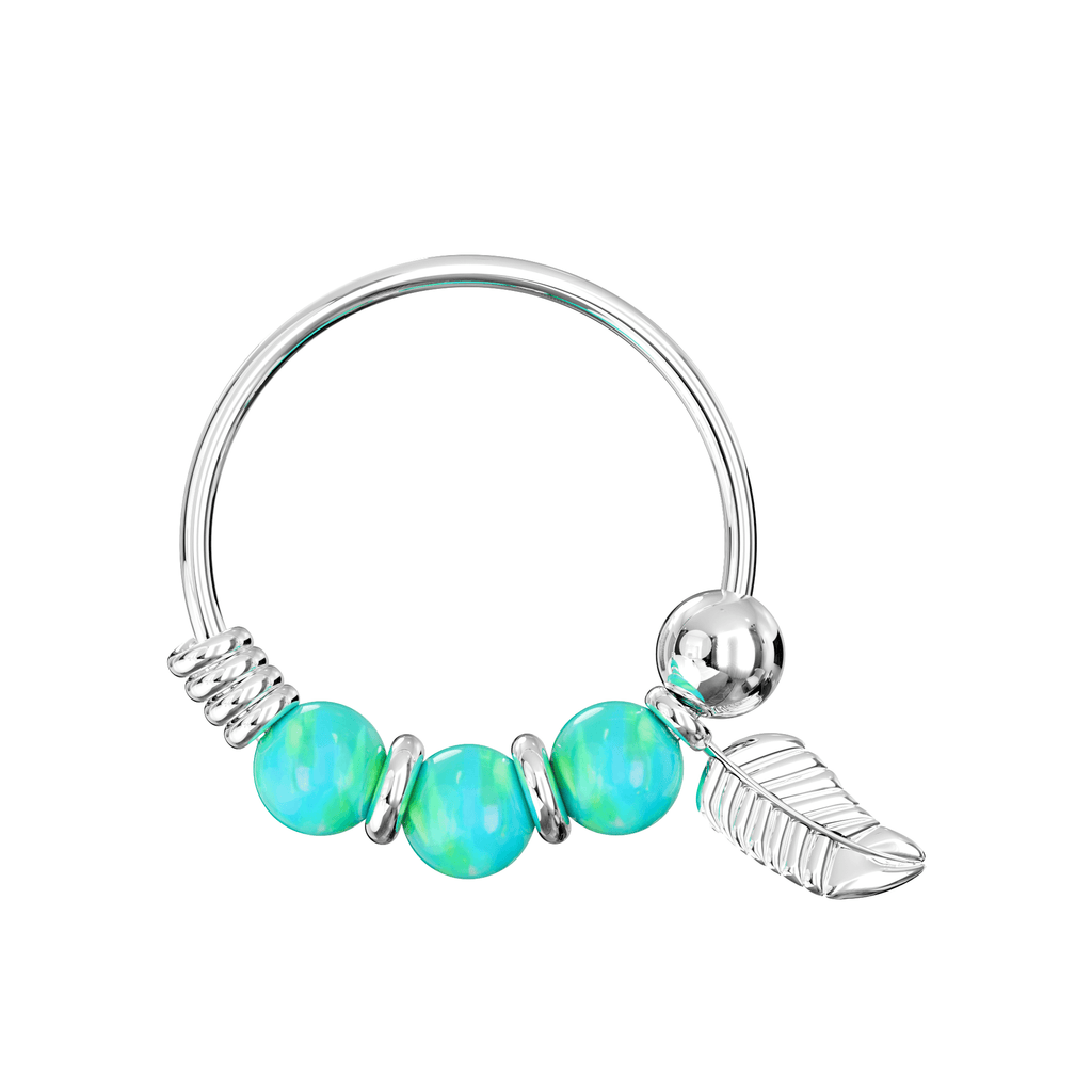 925 Sterling Silver Opal Bead with Leaf Charm Nose Hoop Ring