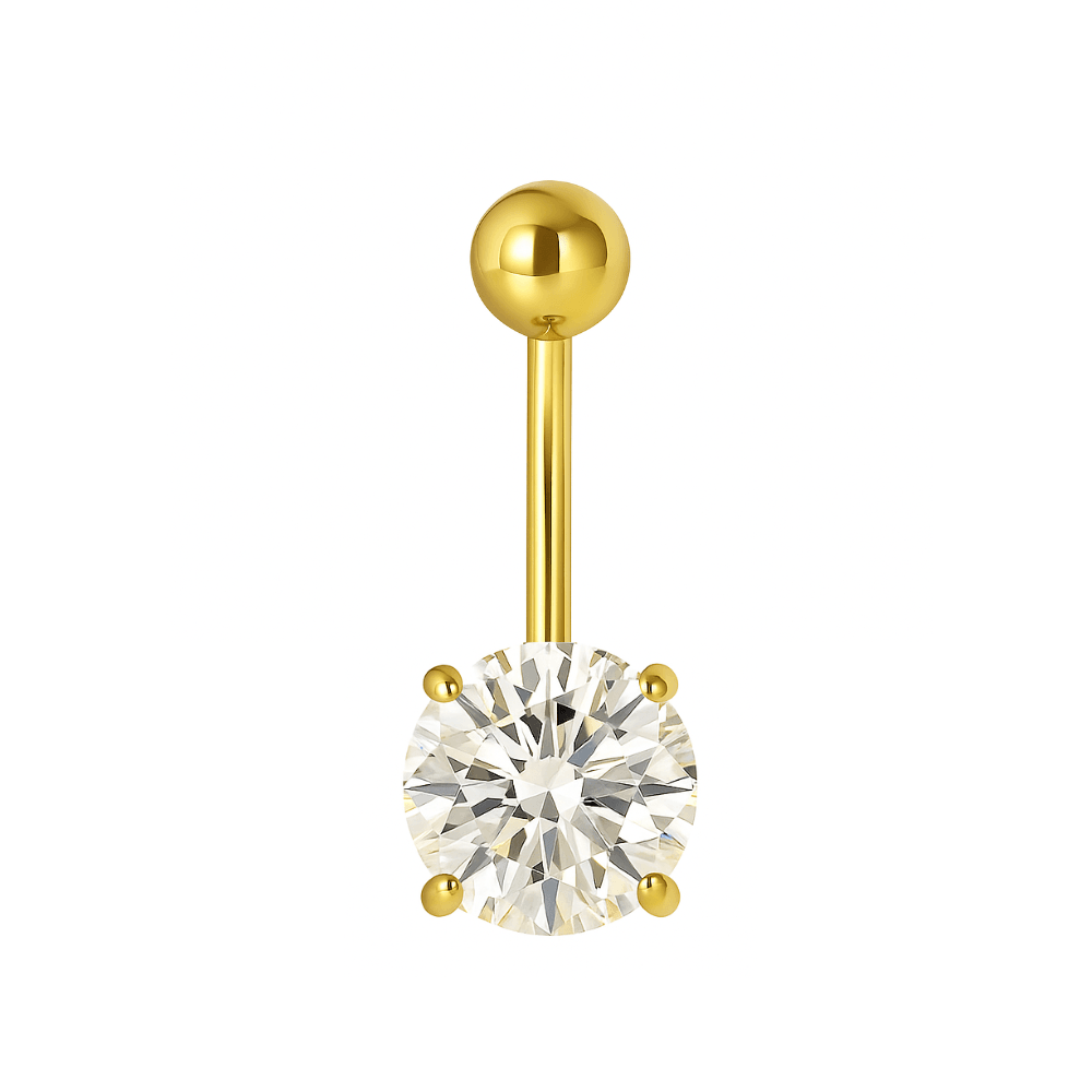 925 Sterling Silver Round Jewelled Non-Dangling Belly Button Ring
