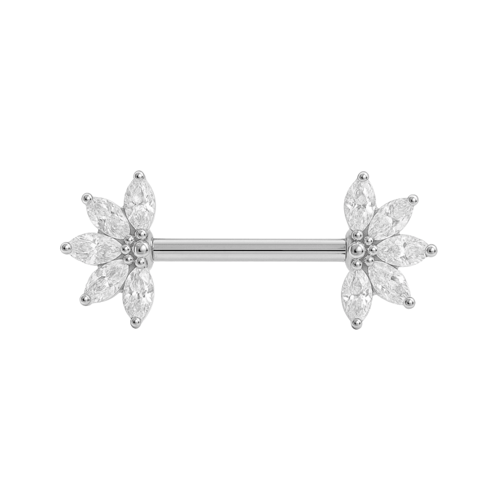 G23 Titanium Marquise CZ Jewelled Fan Threadless Push In Nipple Bar