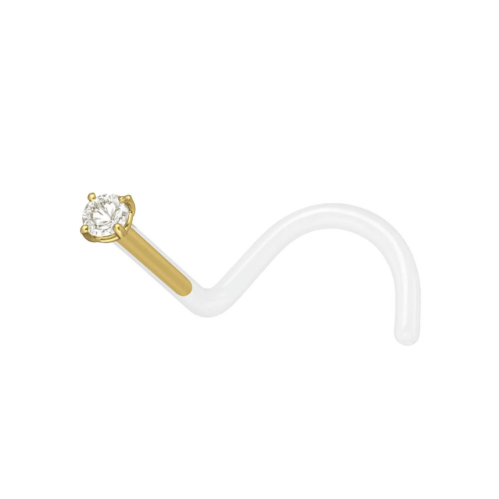 14K Gold Head Bio-Plast Nose Screw with CZ Stone