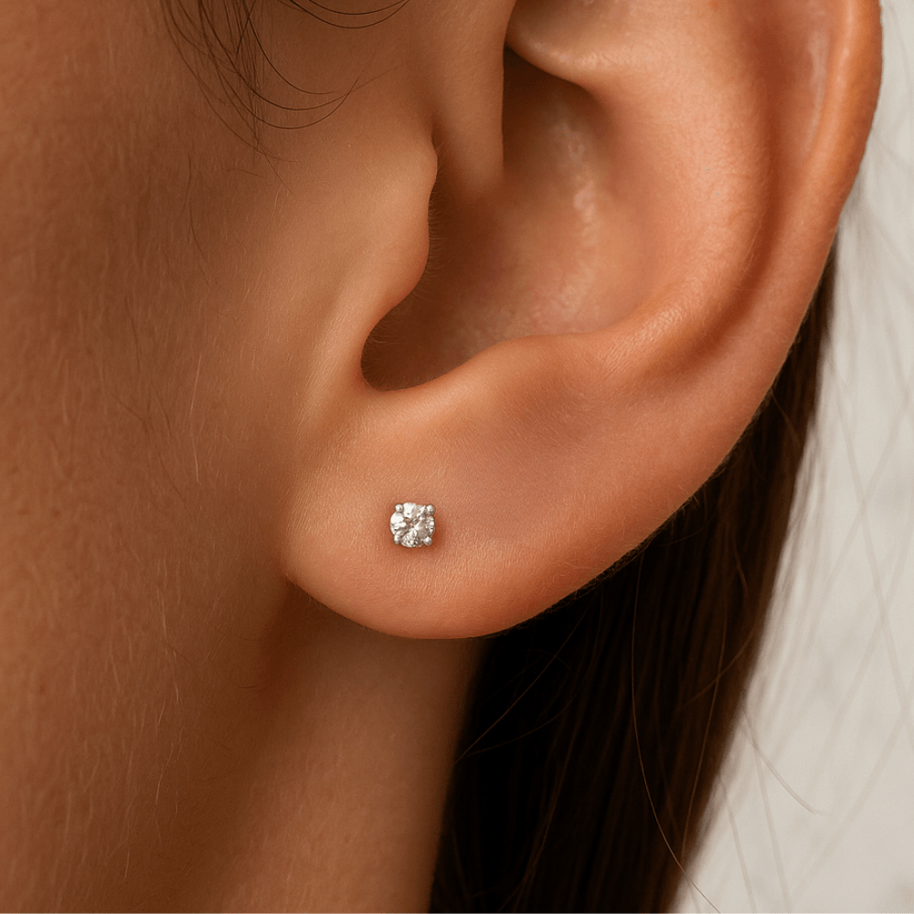 9K Gold Round Cubic Zirconia Jewelled Threadless Labret Pair