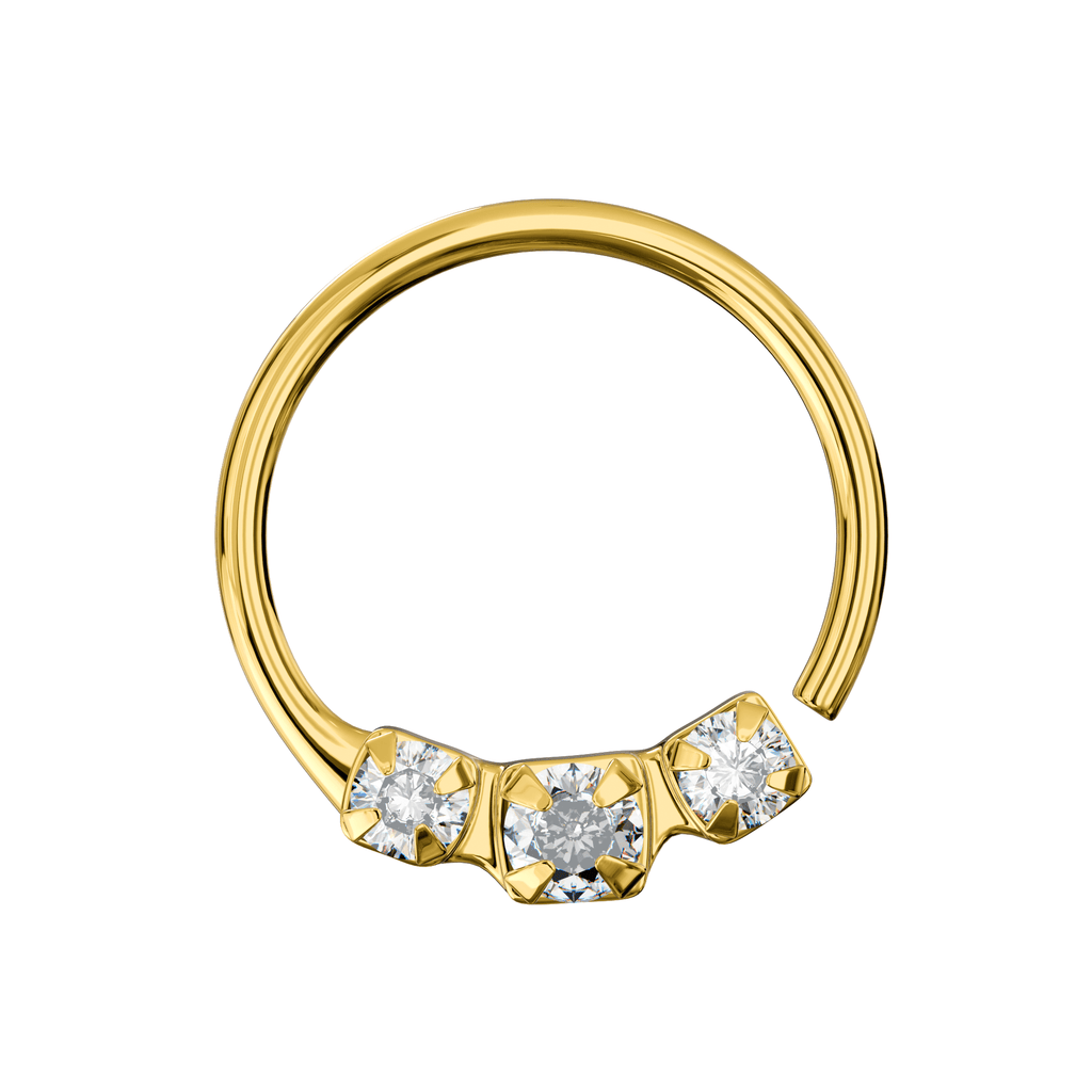 925 Sterling Silver 3 CZ Paved Nose Hoop Ring