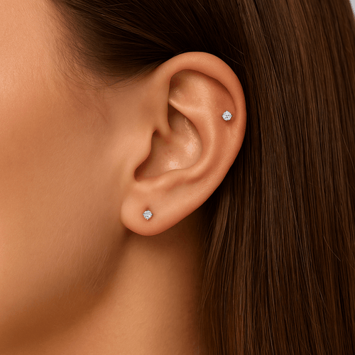 14K Gold Head with Round Stone BioFlex Stud