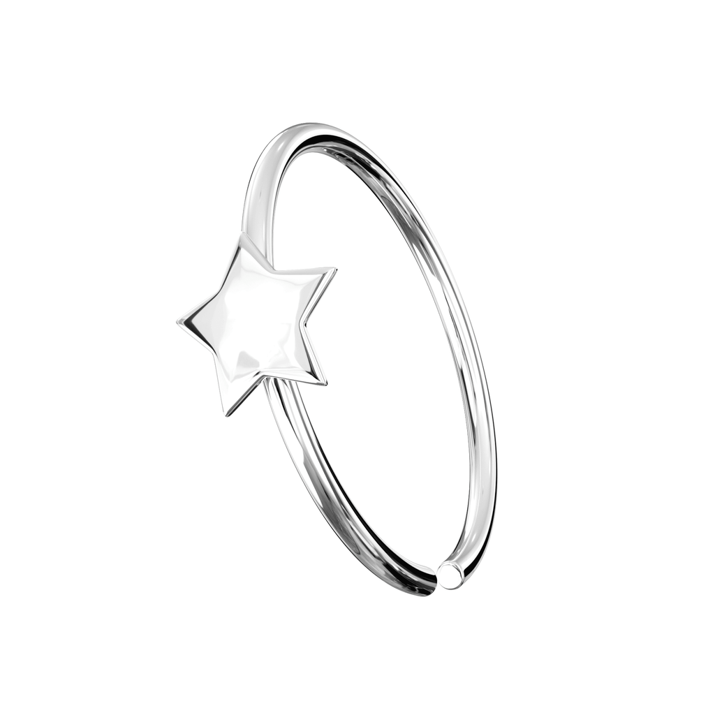 925 Sterling Silver Star Open Nose Hoop Ring