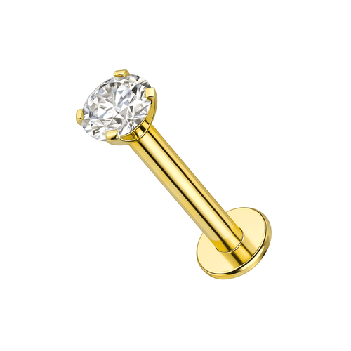 14K Gold Round Cubic Zirconia Jewelled Push Fit Top