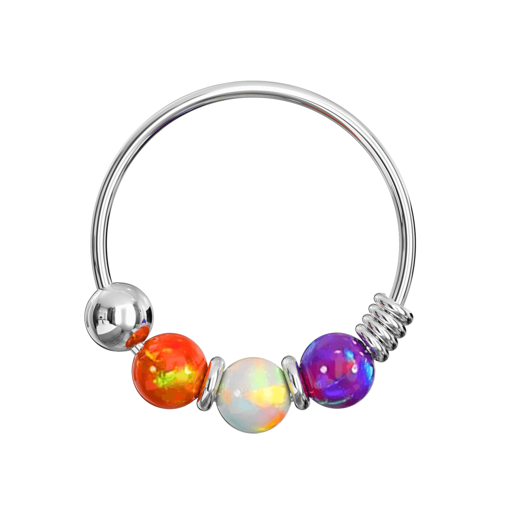 925 Sterling Silver with Opal Beads Hoop Nose Ring