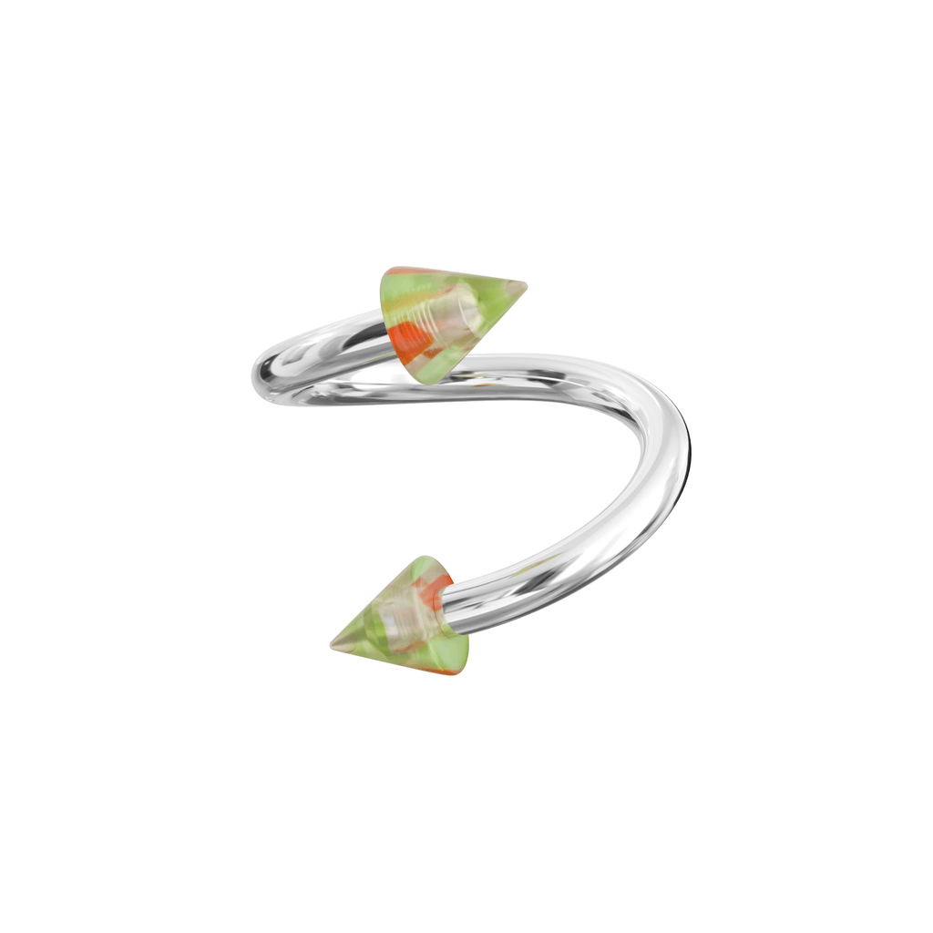 316L Surgical Steel Twisted Barbell with UV Fancy Colourful Two Tone Transparent Cone (Pack of 10)