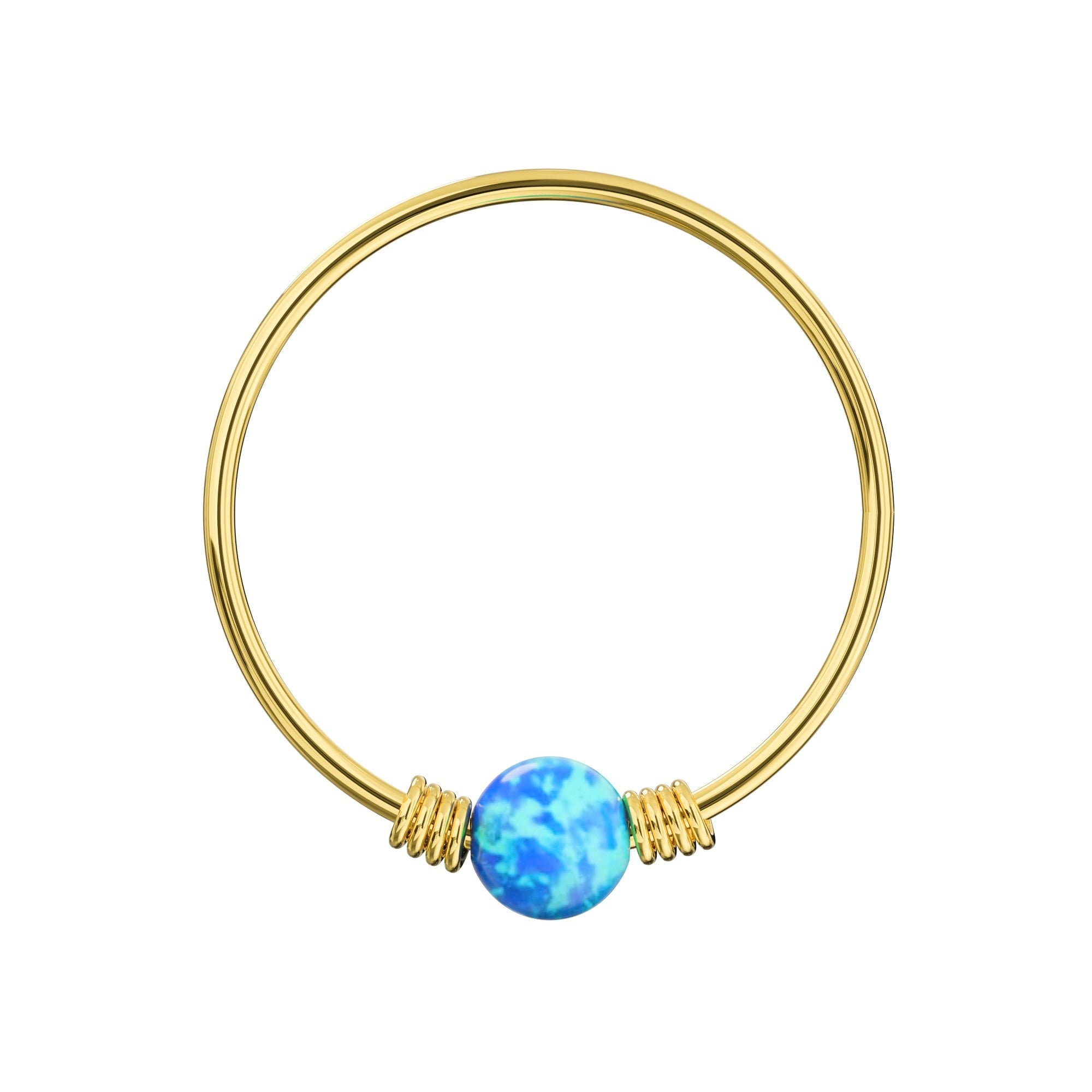 14K Gold Spring Coil-End with Opal Stone Hoop