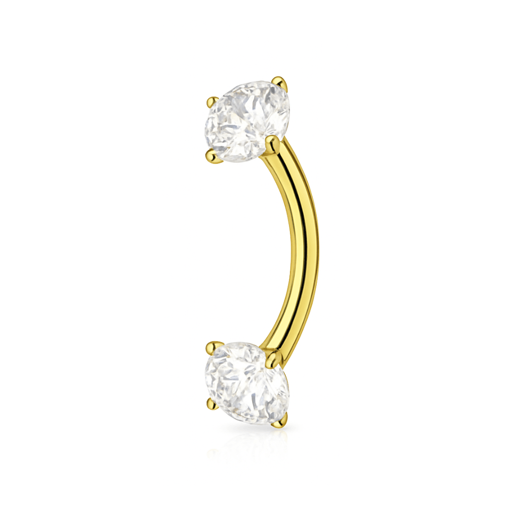 14K Gold Internally Threaded 3mm Round CZ Jewelled Curved Barbell