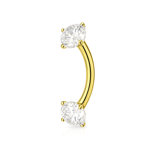 14K Gold Internally Threaded 3mm Round CZ Jewelled Curved Barbell