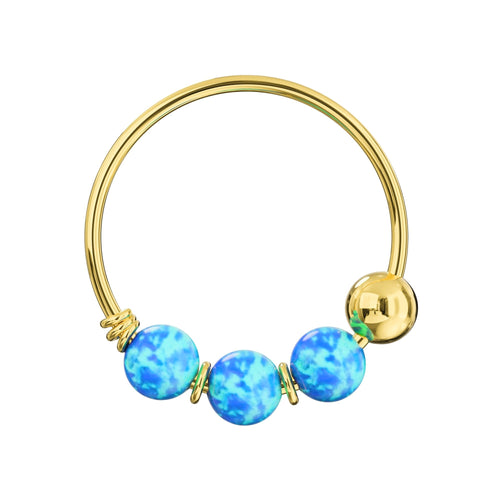 14K Gold Opal Stones Hoop Nose Ring