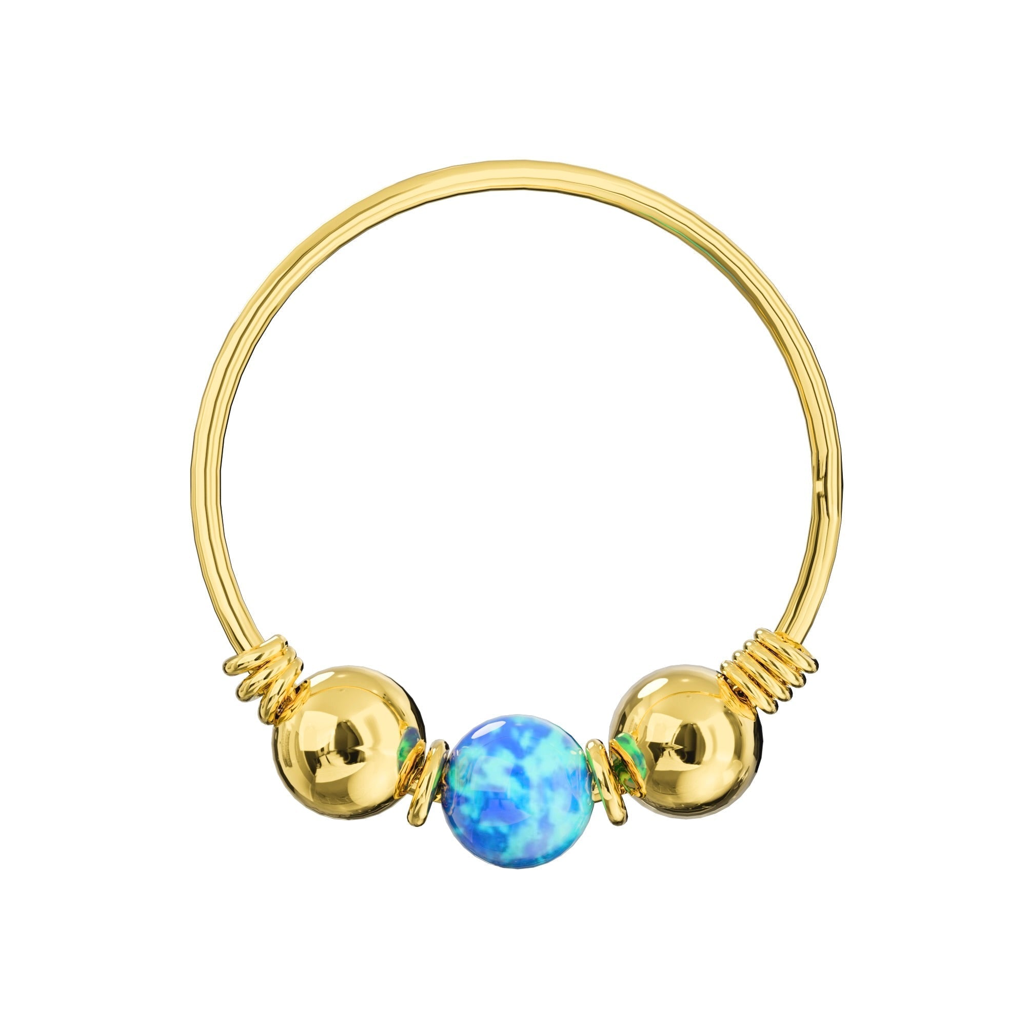 14K Gold Opal Stone Hoop Nose Ring