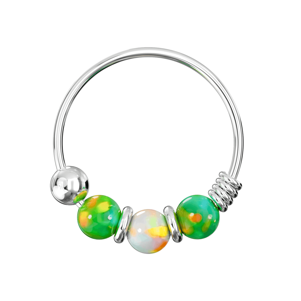 925 Sterling Silver AB Opal Bead in Center Nose Hoop Ring