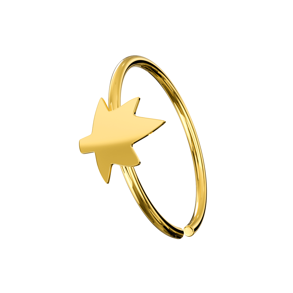 925 Sterling Silver Open Nose Hoop Ring with Marijuana Leaf