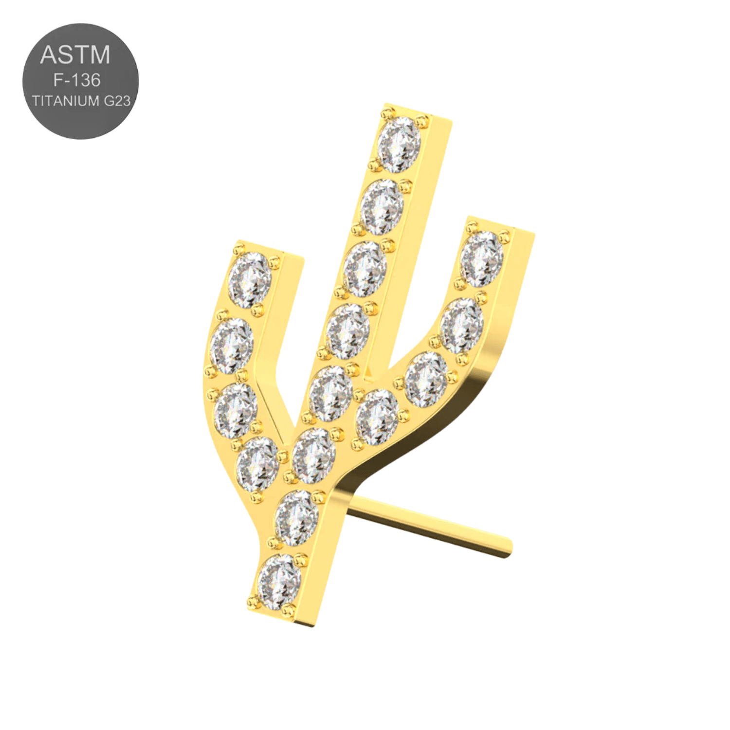 G23 Titanium CZ Jewelled Cactus Design Thread-less Push-Fit Top