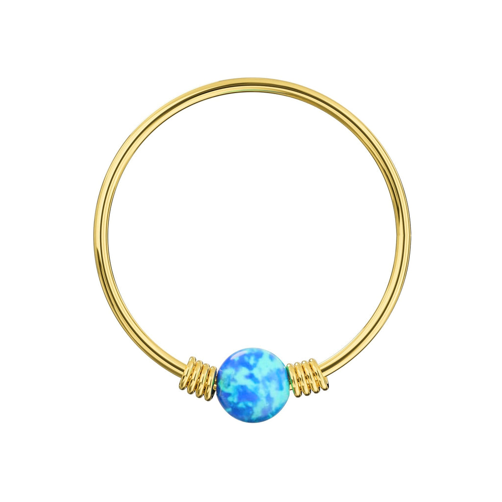 9K Gold Spring Coil-End with Opal Stone Hoop Nose Ring