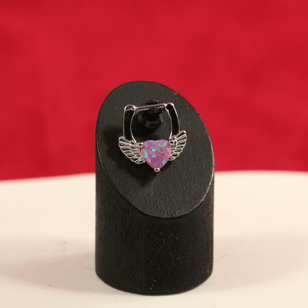 316L Surgical Steel Synthetic Fuchsia Opal Heart Septum Clicker Ring