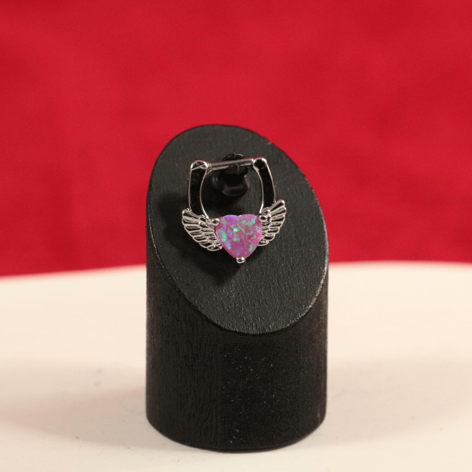 316L Surgical Steel Synthetic Fuchsia Opal Heart Septum Clicker Ring