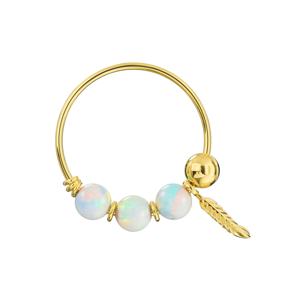 9K Gold Opal Stones with Leaf Hoop Nose Ring
