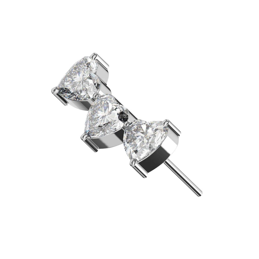 G23 Titanium CZ Jewelled Tri Heart Design Thread-less Push-Fit Top