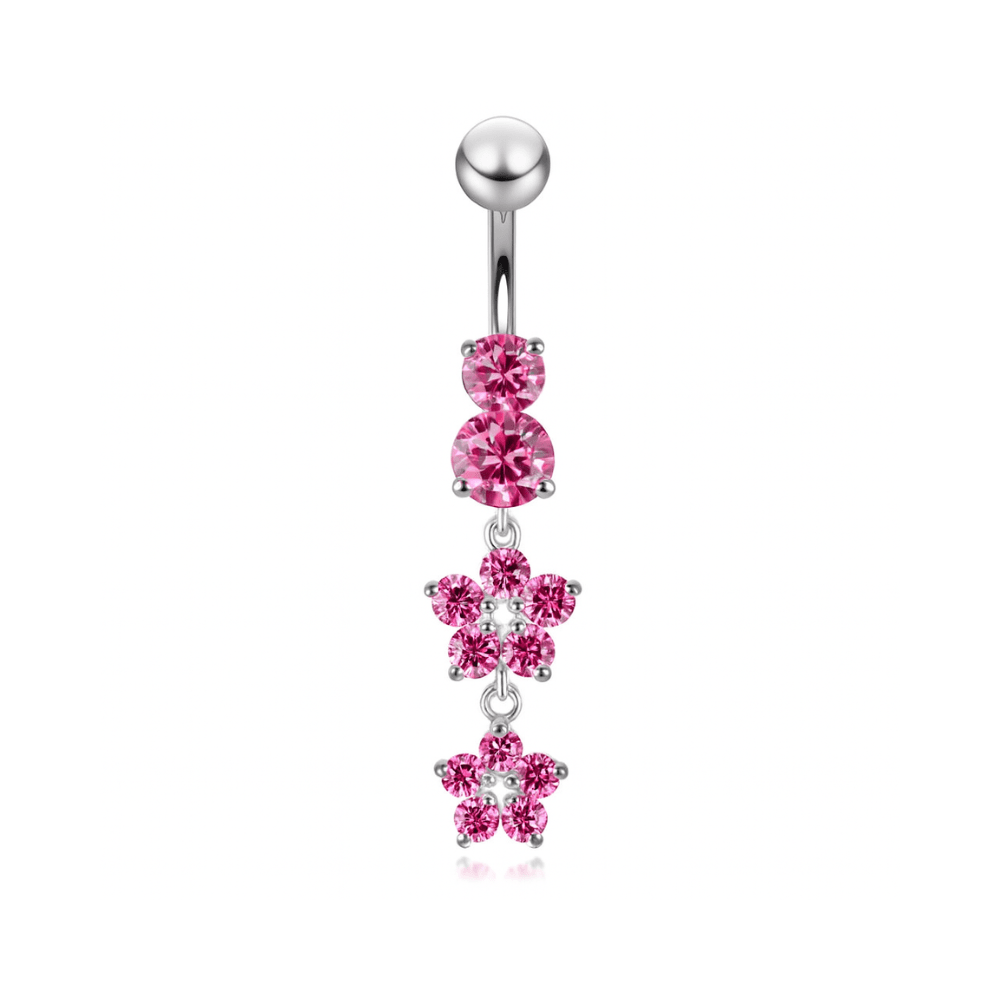 925 Sterling Silver Moving Jewelled Flower Design Navel Ring