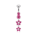 925 Sterling Silver Moving Jewelled Flower Design Navel Ring