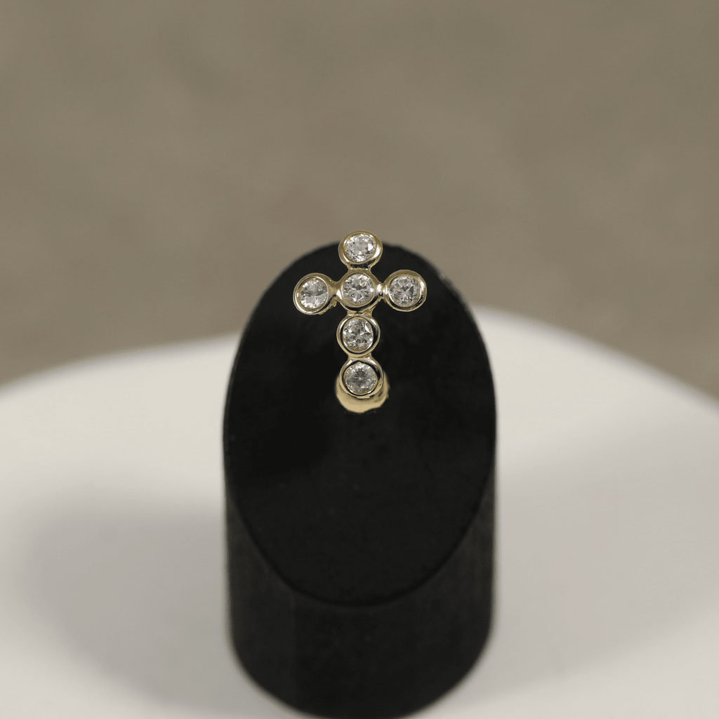 14K Gold Studded Cross Reverse Belly Ring