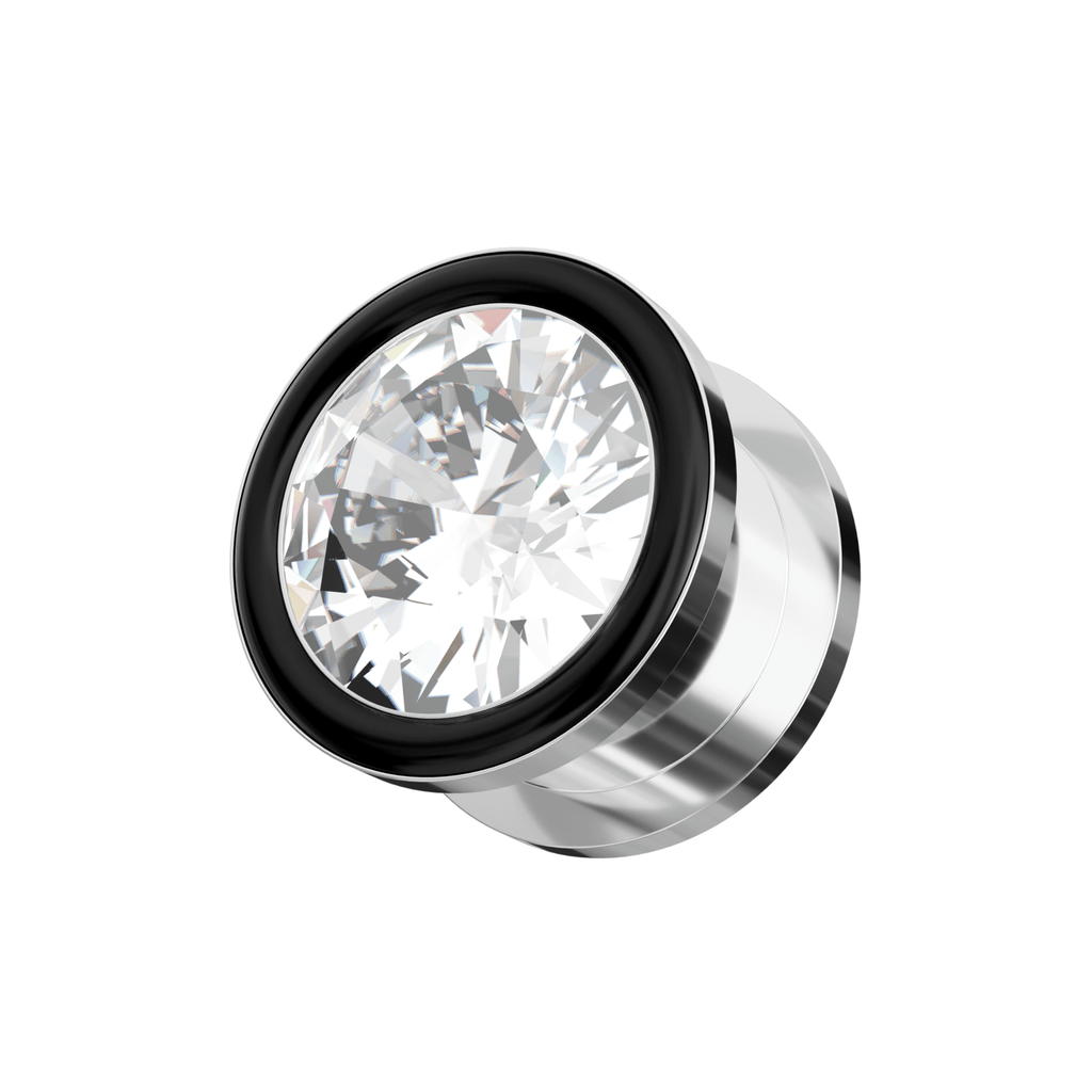 316L Surgical Steel CZ Jewelled Screw Fit Flesh Tunnel