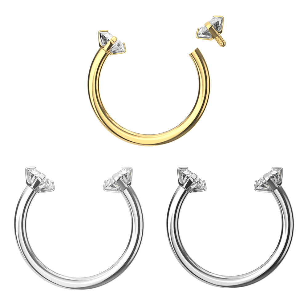 316L Surgical Steel Circular Barbell with Double Prong-Set CZ Gems