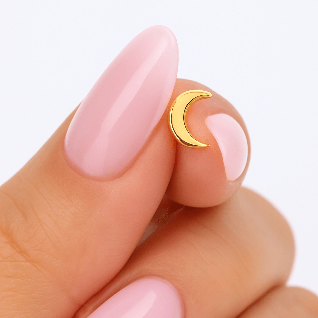 316L Surgical Steel Crescent Moon Internally Threaded Flatback Stud