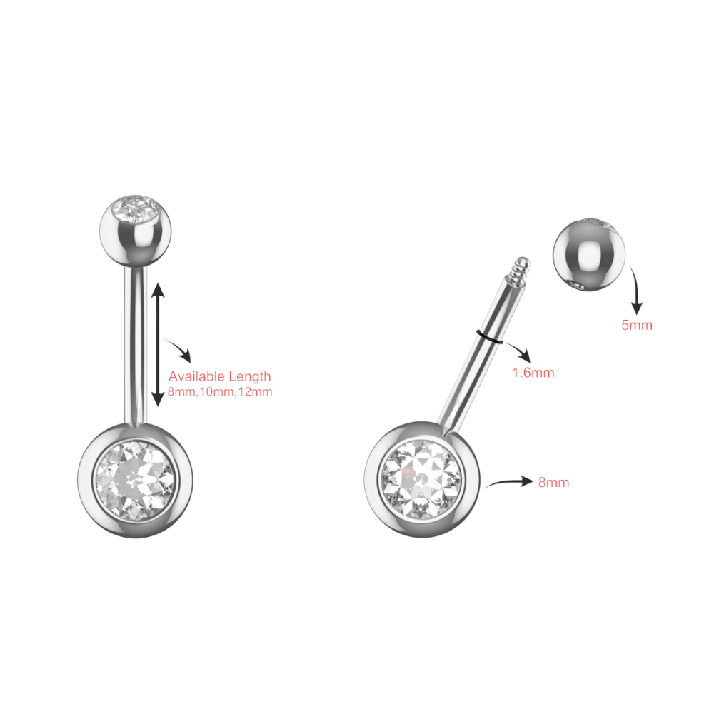 316L Surgical Steel Double CZ Jewelled Banana Belly Ring