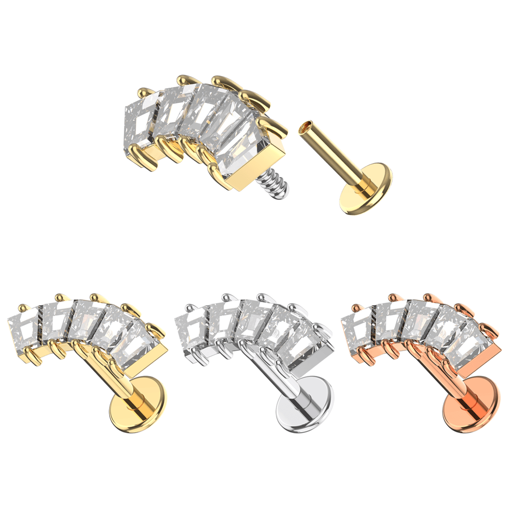 316L Surgical Steel Baguette CZ Jewelled Internally Threaded Flatback Stud