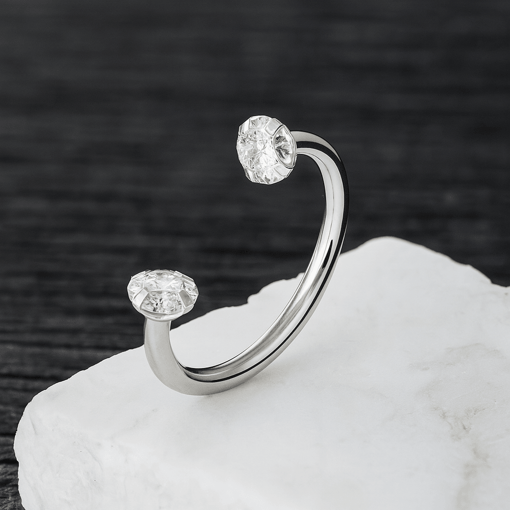 316L Surgical Steel Circular Barbell with Double Prong-Set CZ Gems