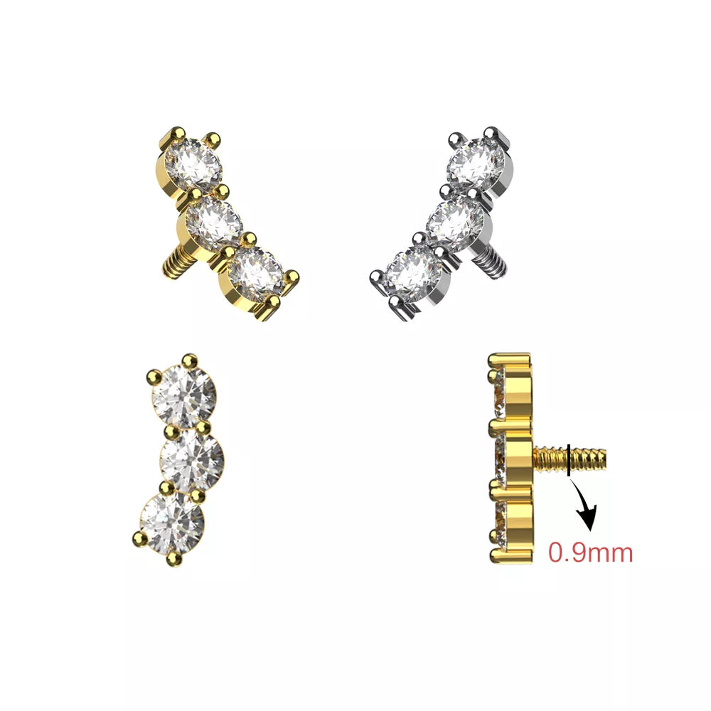 316L Surgical Steel Triple Round CZ Internally Threaded Accessory Top
