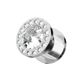 316L Surgical Steel AAA Stone Multi Jewelled Screw Fit Flesh Tunnel