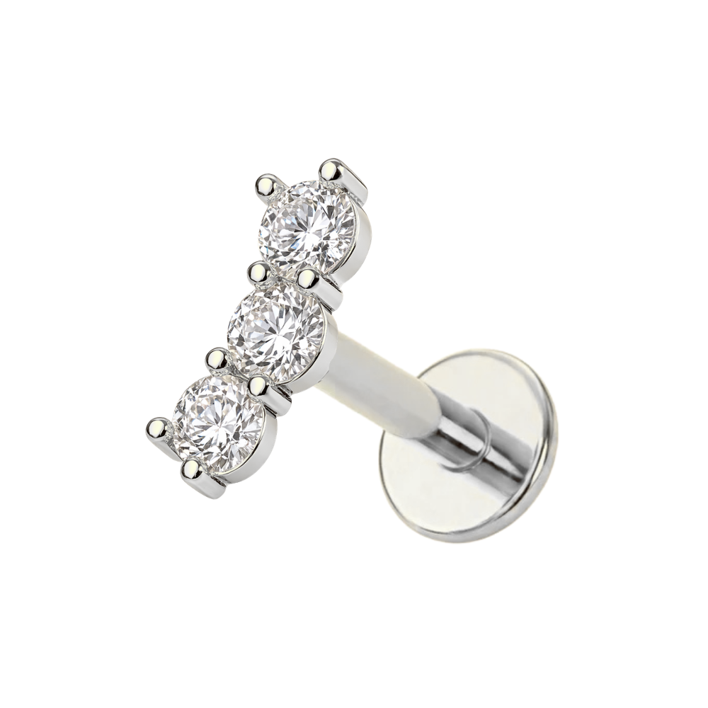 316L Surgical Steel Triple Round CZ Internally Threaded Flatback Stud