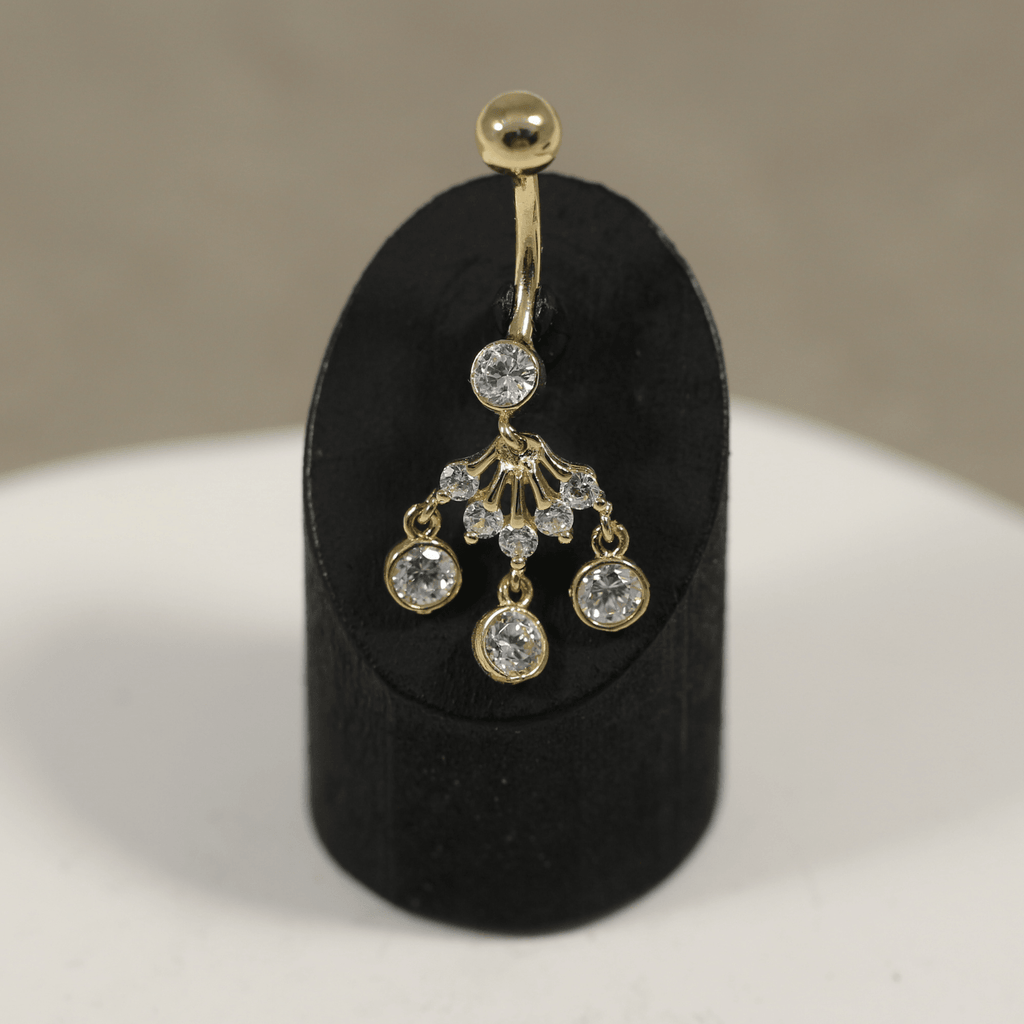 14K Gold Studded Trio Dangling Belly Ring