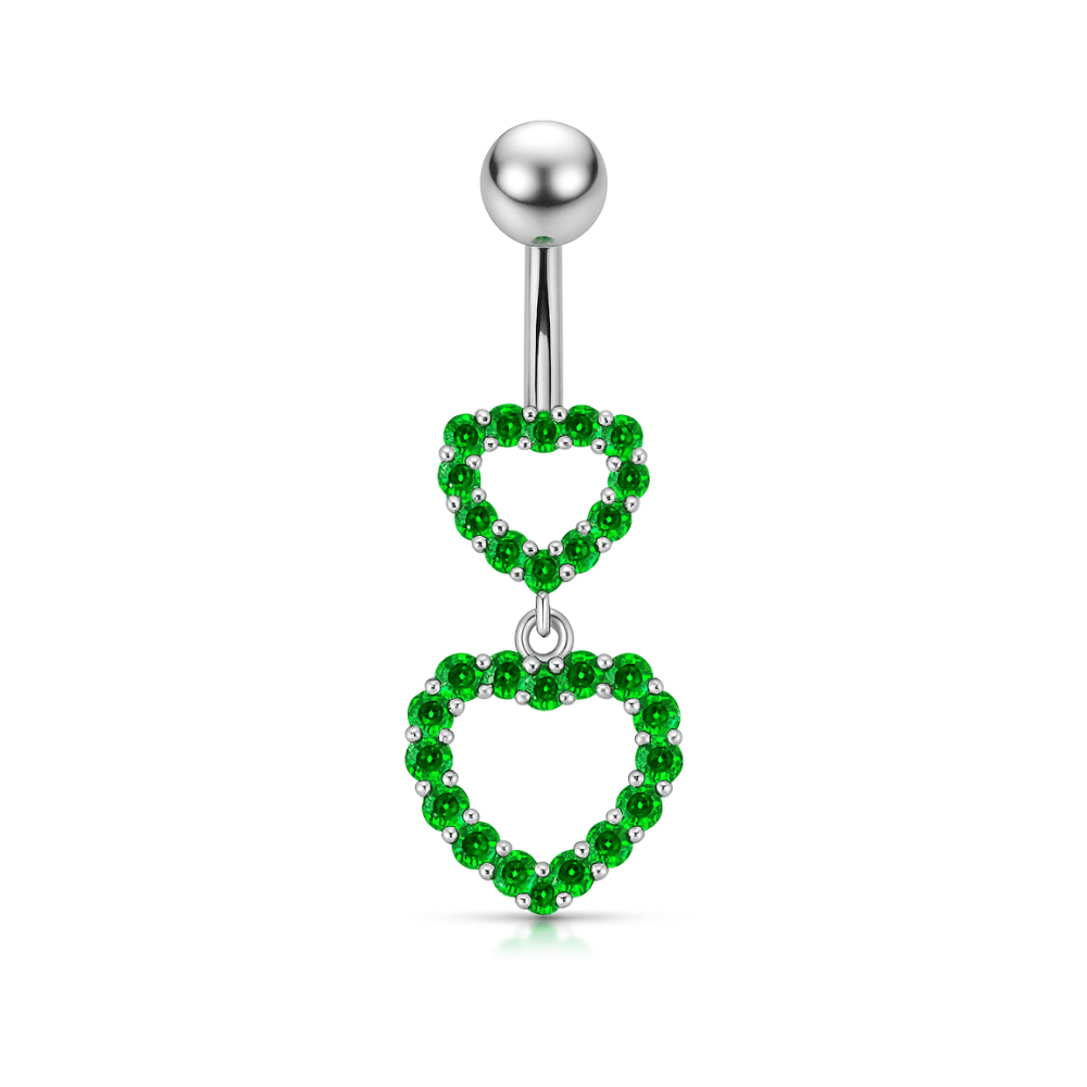 925 Sterling Silver Double Heart Dangling Belly Ring