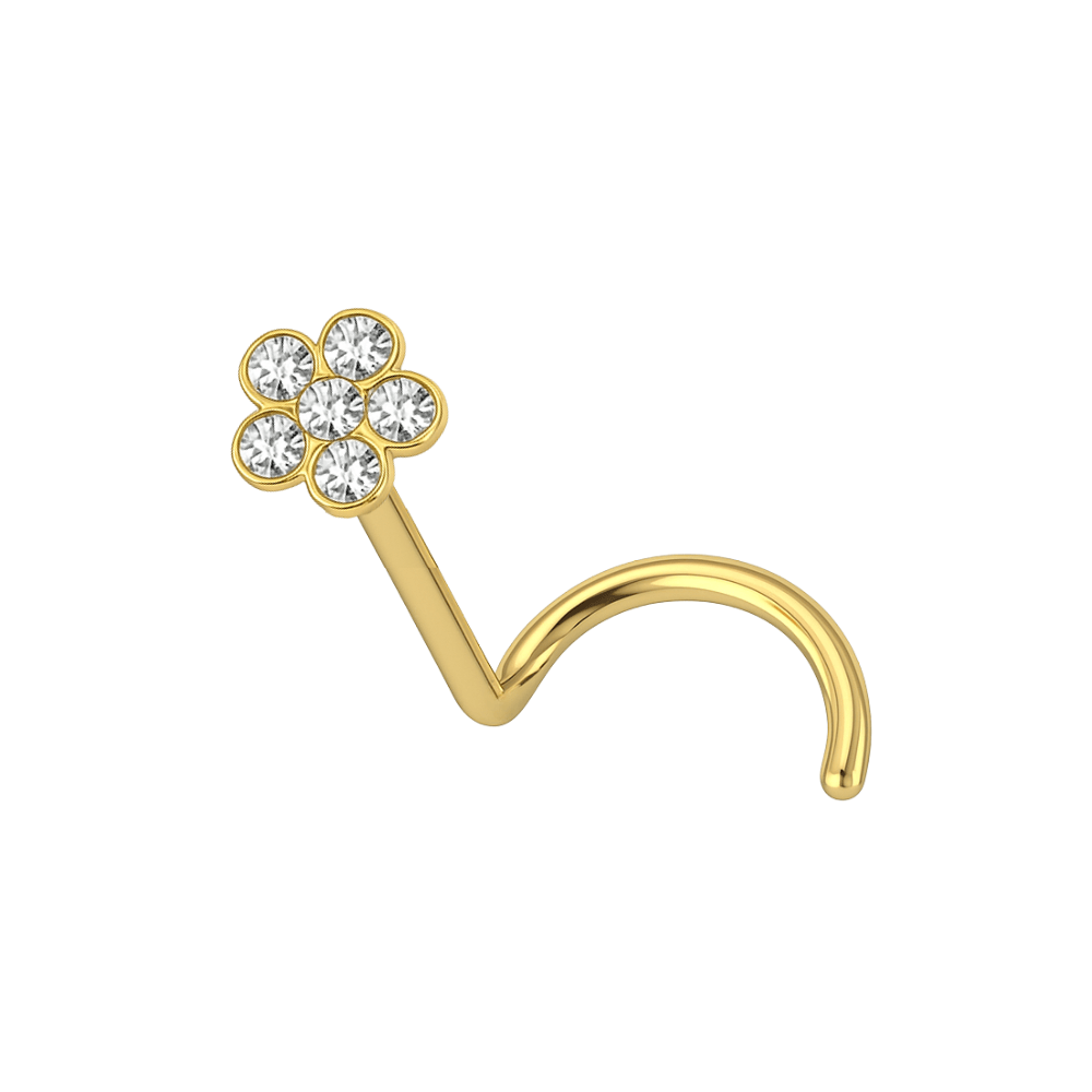 9K Gold Five Crystal Jewelled Flower Design Nose Stud