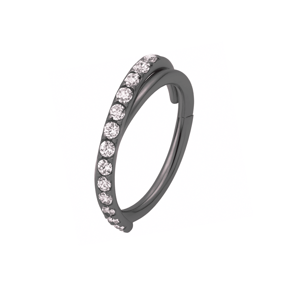 316L Surgical Steel Jewelled Double Row Twist Hinged Segment Clicker Ring