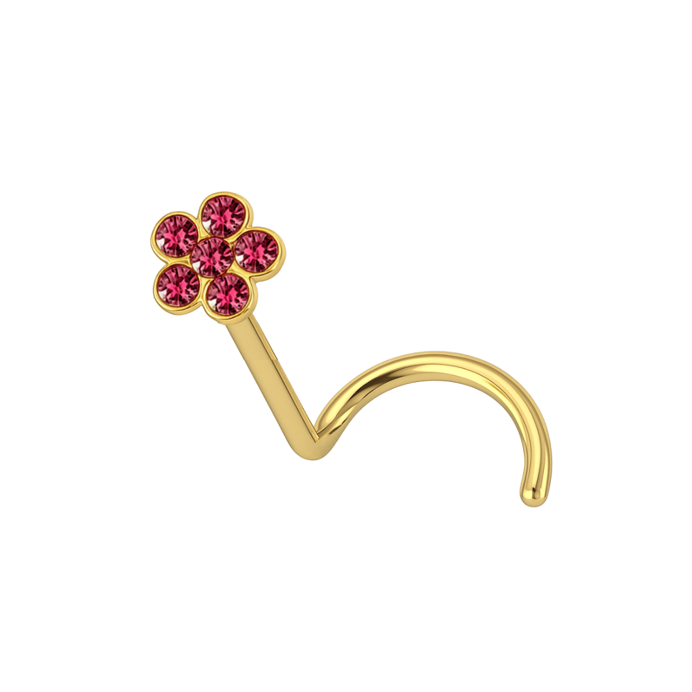 9K Gold Five Crystal Jewelled Flower Design Nose Stud