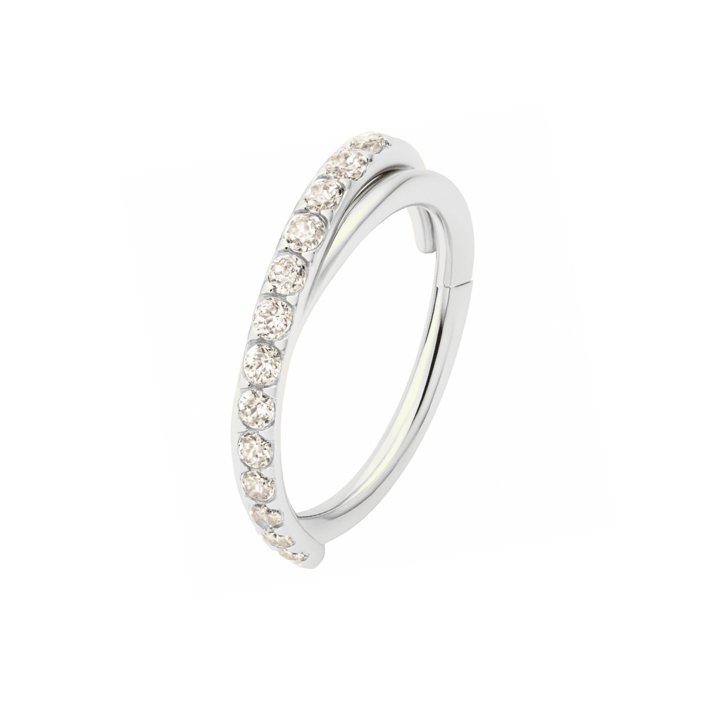 316L Surgical Steel Jewelled Double Row Twist Hinged Segment Clicker Ring